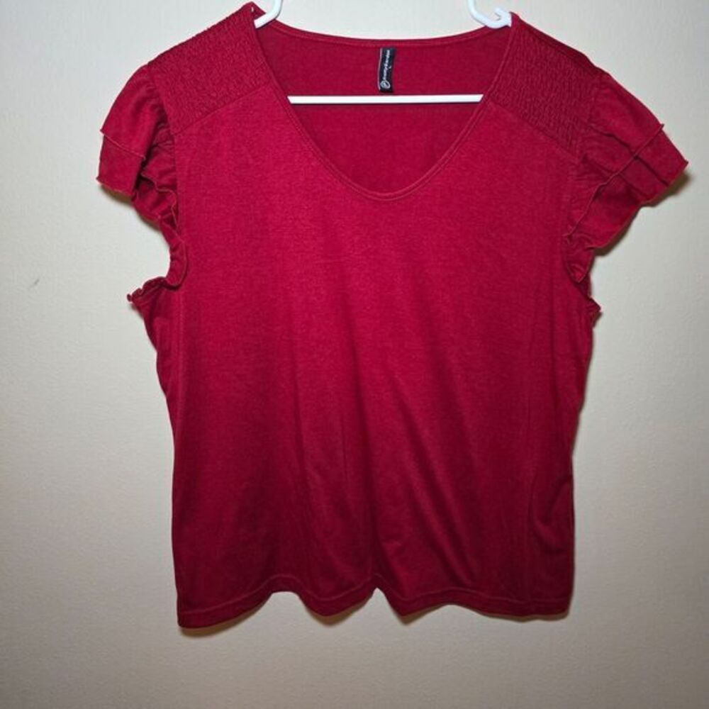 Pretty Fashion Red Ruffle Sleeve V-Neck Top Casual Summer Blouse- Size‎ Large